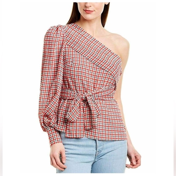 C/MEO COLLECTIVE | Counting All One Shoulder Plaid‎ Top | Women’s Size Medium - Picture 1 of 10
